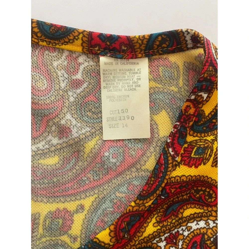 Vintage 70s Paisley Maxi‎ Skirt & Tunic Set Yellow Red Blue Size 14 Made in CA